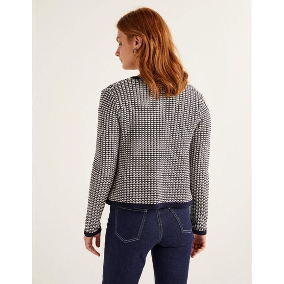 Boden Womens Navy/White Cotton Cranbrook Cardigan Welt Pockets Open Front SZ 8 - Picture 2 of 10